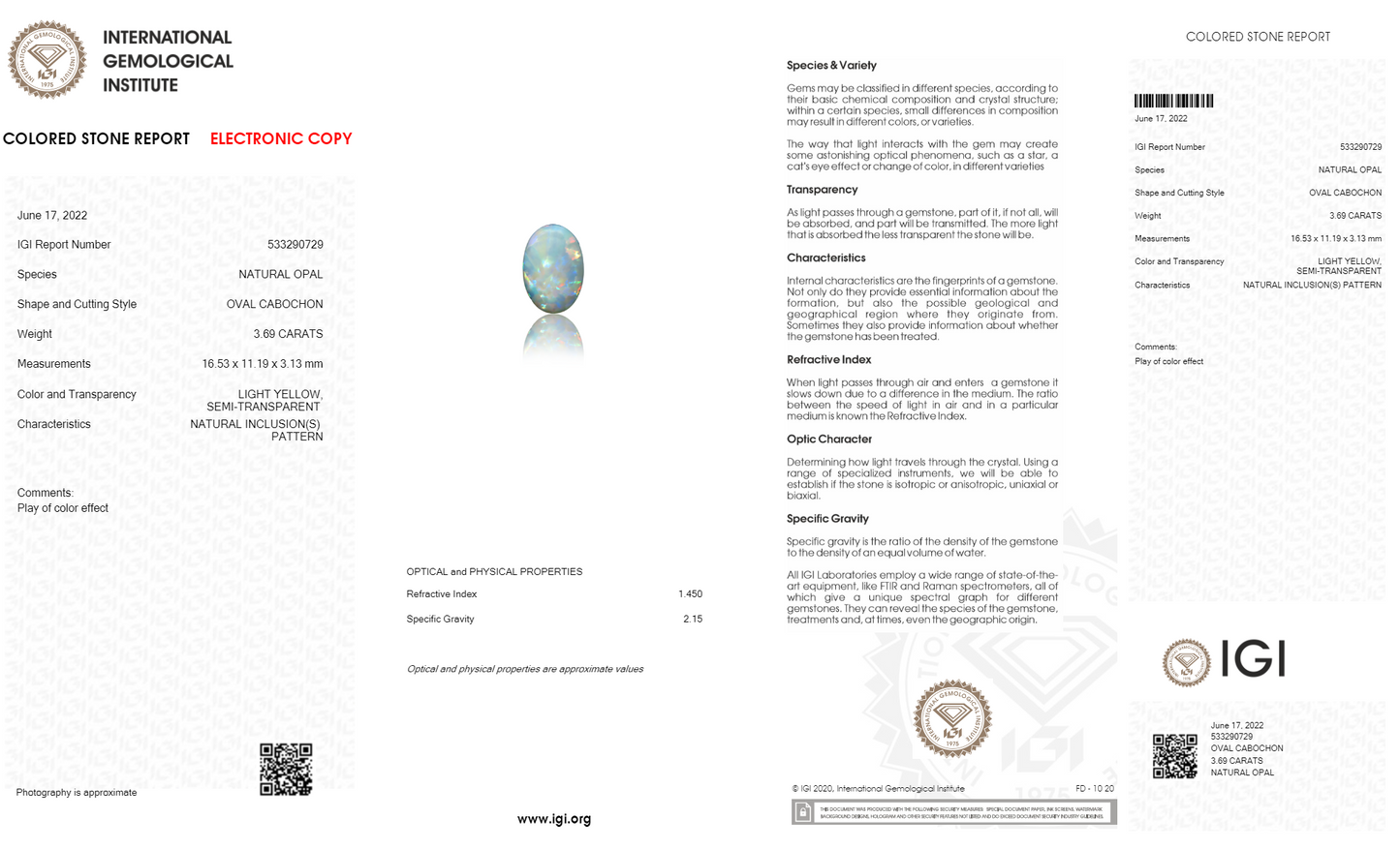 Natural Australian White Fire Opal 3.69 Carats