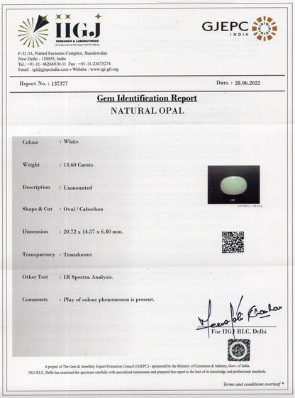 Natural Australian White Fire Opal 13.60 Carats