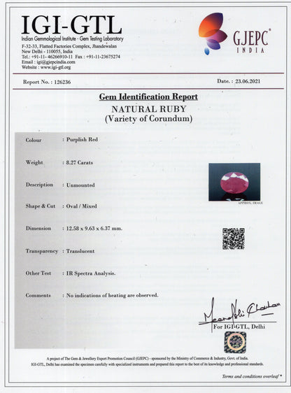 Natural African Ruby (Manik) 8.27 Carats