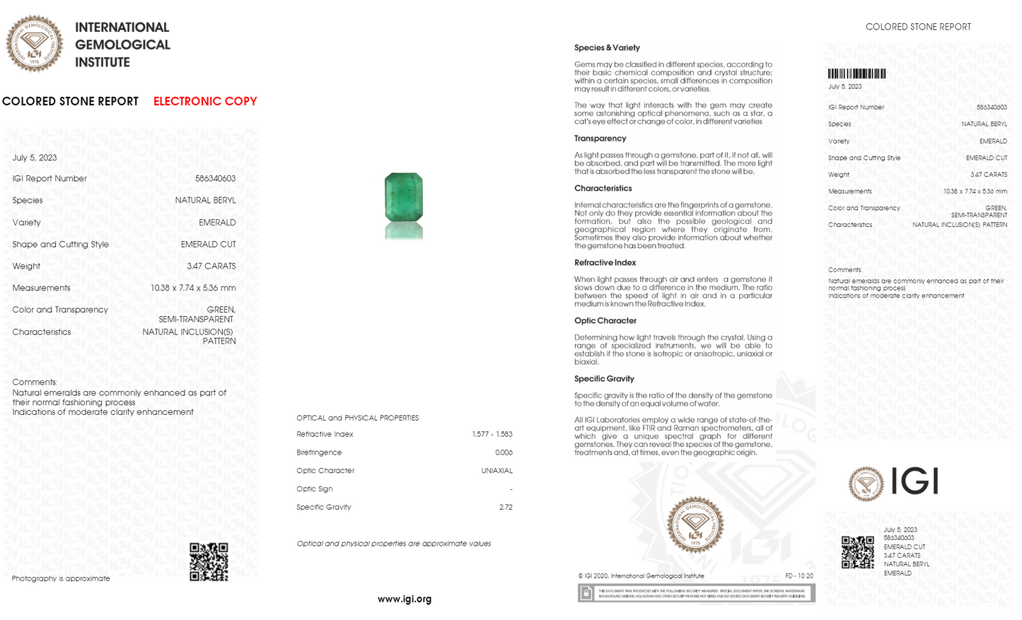 Natural Zambian Emerald (Panna) 3.47 Carats