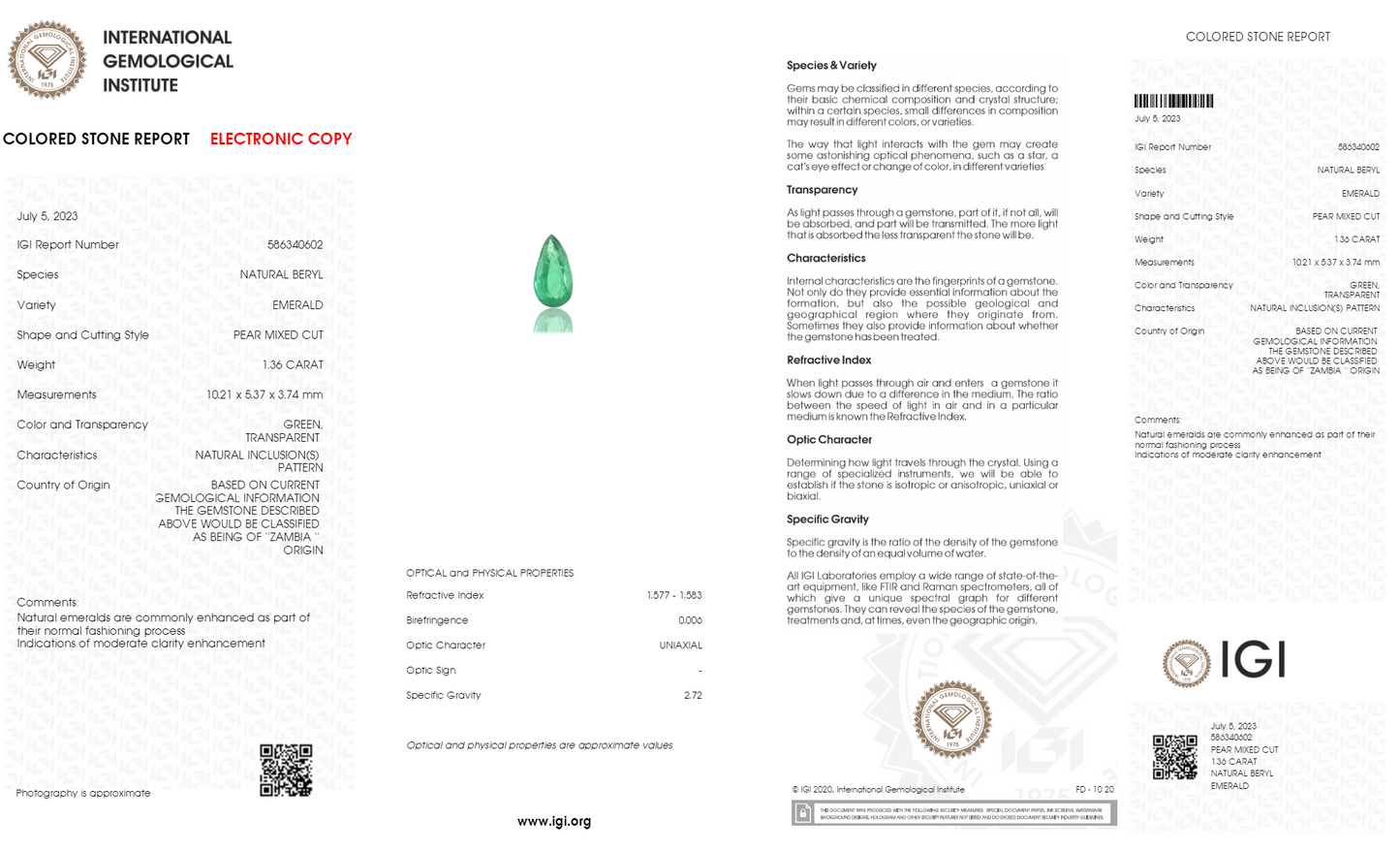 Natural Zambian Emerald (Panna) 1.36 Carats