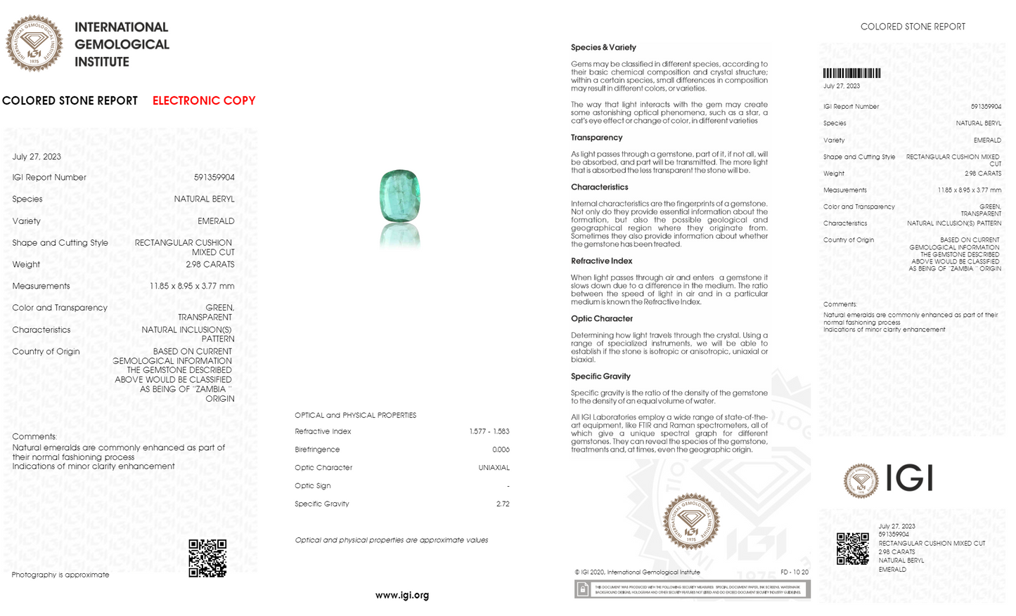 Natural Zambian Emerald (Panna) 2.98 Carats