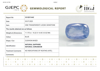 Natural Blue Sapphire (Neelam) 11.17 Carats