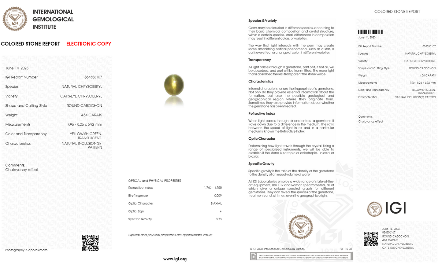 Natural Cat'S Eye (Lehsuniya) 4.54 Carats
