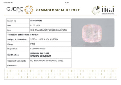 Natural Pink Sapphire 5.87 Carats