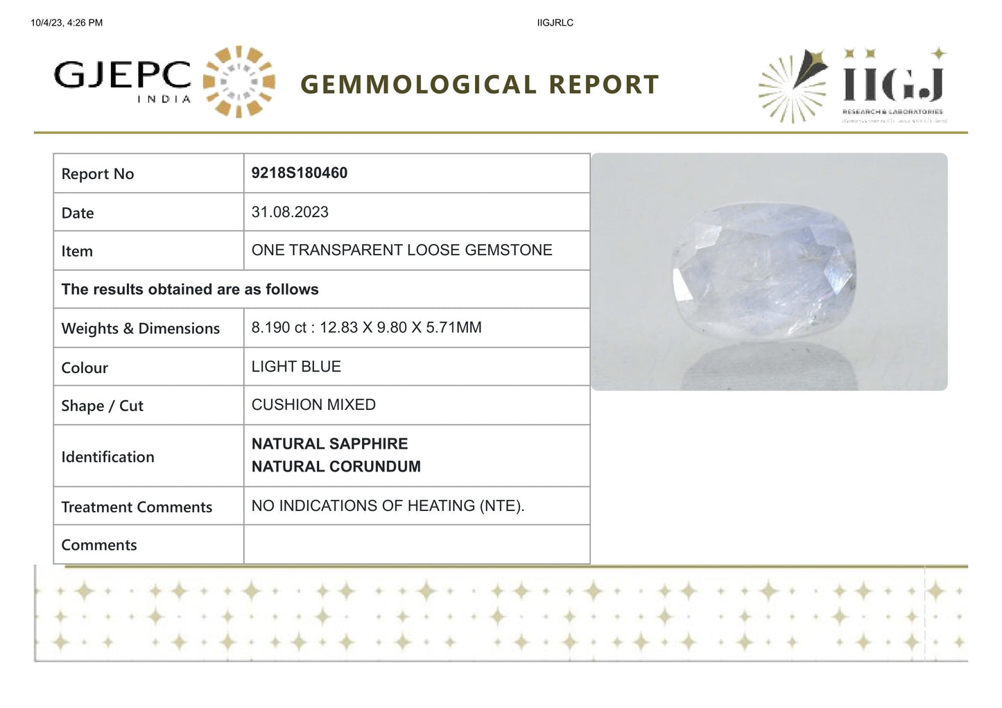 Natural Blue Sapphire (Neelam) 8.19 Carats