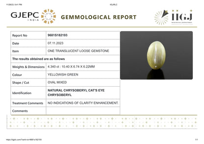 Natural Cat'S Eye (Lehsuniya) 4.34 Carats