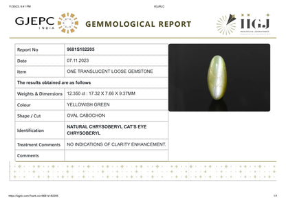 Natural Cat'S Eye (Lehsuniya) 12.35 Carats