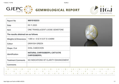 Natural Cat'S Eye (Lehsuniya) 1.68 Carats