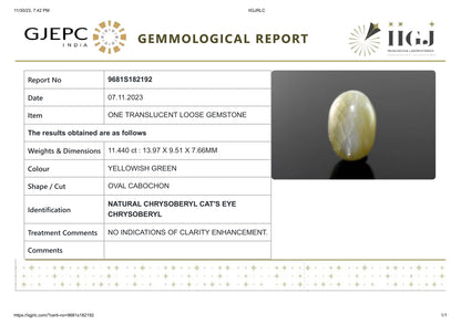 Natural Cat'S Eye (Lehsuniya) 11.44 Carats
