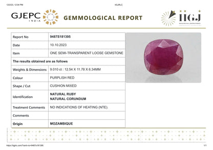 Natural Mozambique Ruby (Manik) 9.01 Carats
