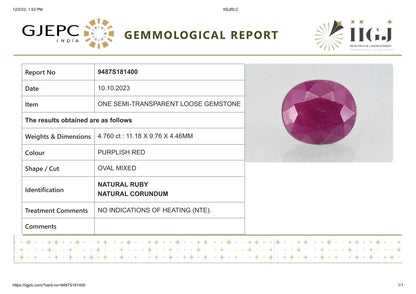 Natural Mozambique Ruby (Manik) 4.76 Carats