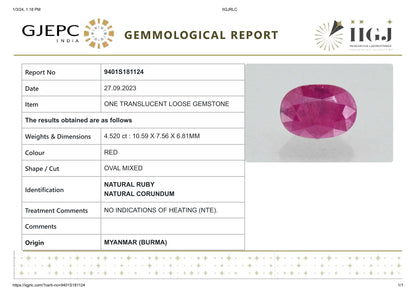 Burmese Ruby (Manik) 4.52 Carats