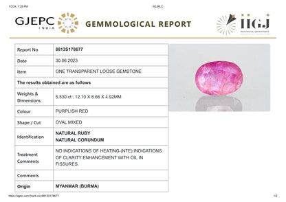 Burmese Ruby (Manik) 5.53 Carats