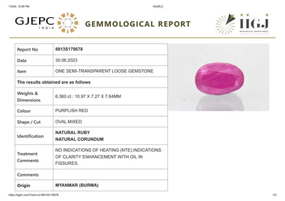 Burmese Ruby (Manik) 6.36 Carats