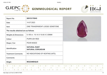 Natural Mozambique Ruby (Manik) 6.19 Carats