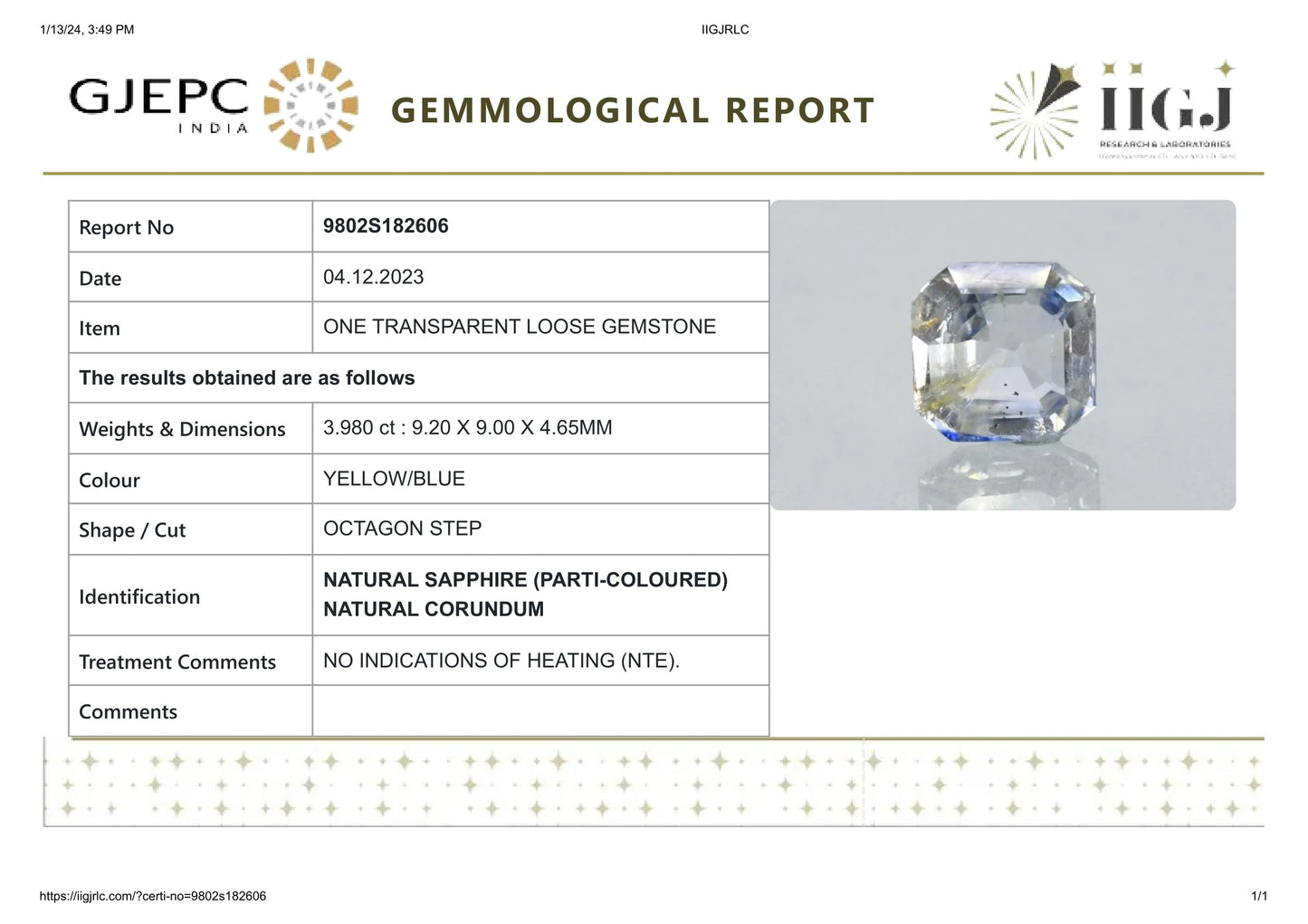 Natural Pitambari 3.98 Carats