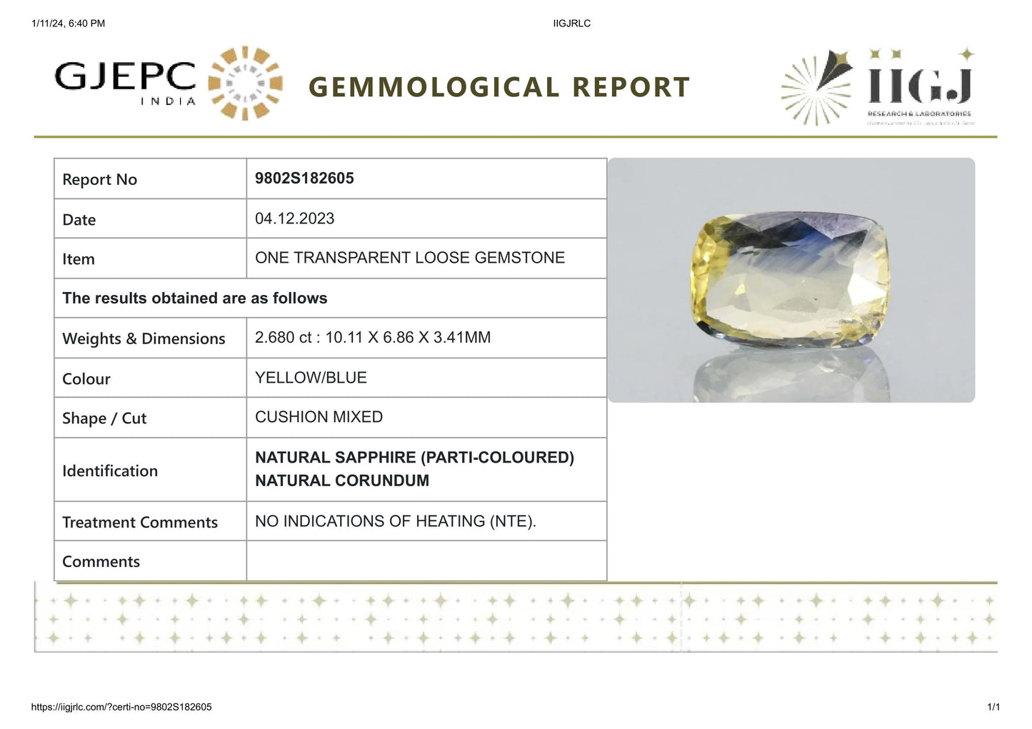 Natural Pitambari 2.68 Carats