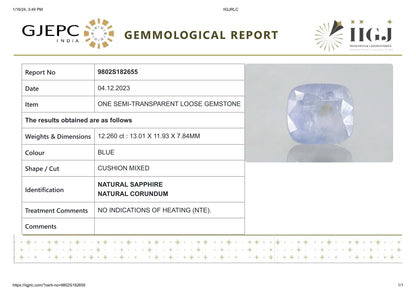 Natural Blue Sapphire (Neelam) 12.26 Carats