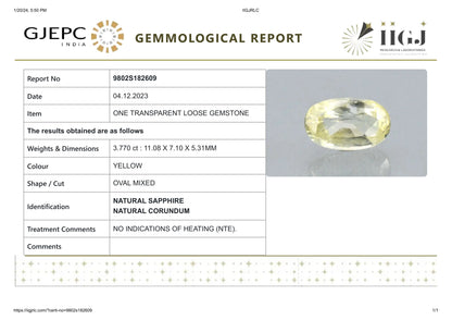 Natural Yellow Sapphire (Pukhraj) 3.77 Carats