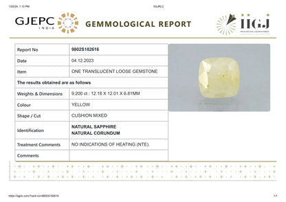 Natural Yellow Sapphire (Pukhraj) 9.20 Carats