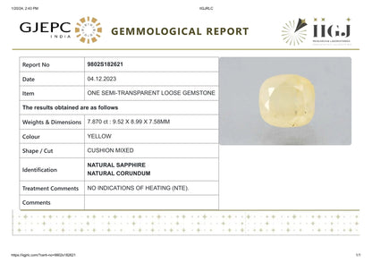 Natural Yellow Sapphire (Pukhraj) 7.87 Carats