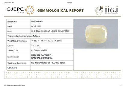 Natural Yellow Sapphire (Pukhraj) 10.88 Carats