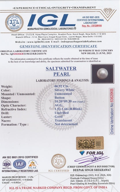Salt Water Pearl (Moti) 6.92 Carats