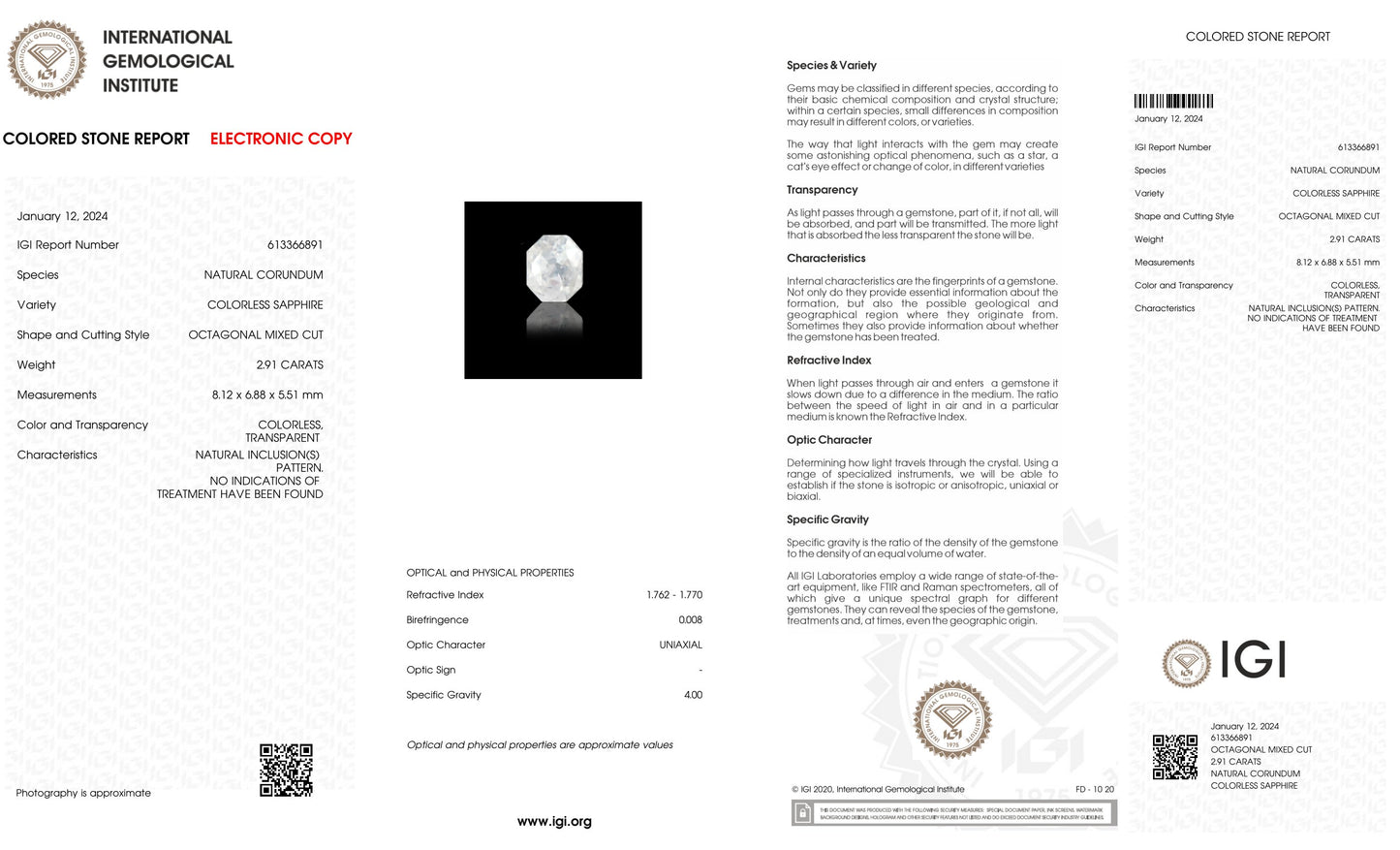 Natural White Sapphire 2.91 Carats