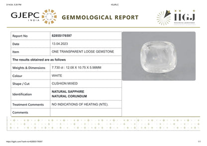NATURAL WHITE SAPPHIRE 7.73 CARATS