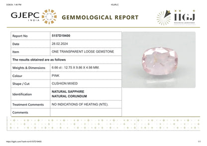 Natural Pink Sapphire 6.66 Carats