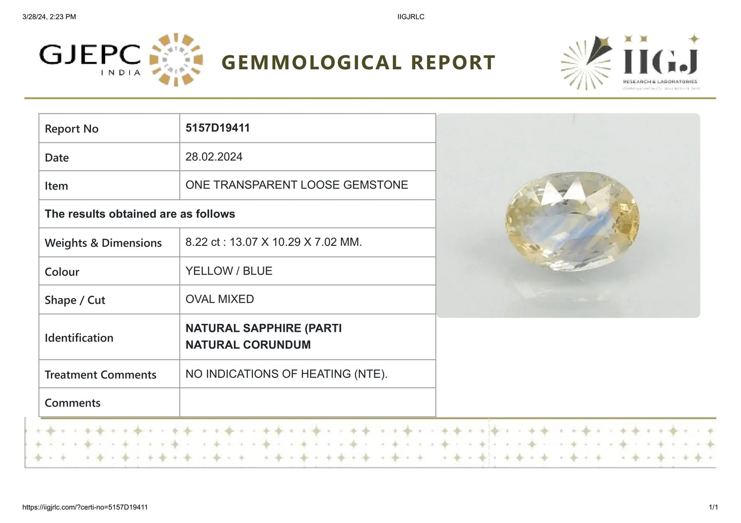 Natural Pitambari 8.22 Carats