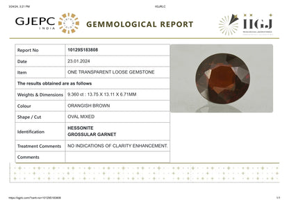 Natural Sri-Lankan Hessonite (Gomed) 9.36 Carats