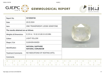 Natural Yellow Sapphire (Pukhraj) 6.31 Carats