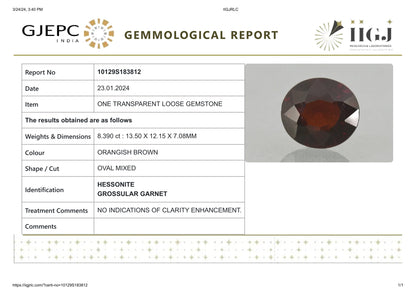 Natural Sri-Lankan Hessonite (Gomed) 8.39 Carats