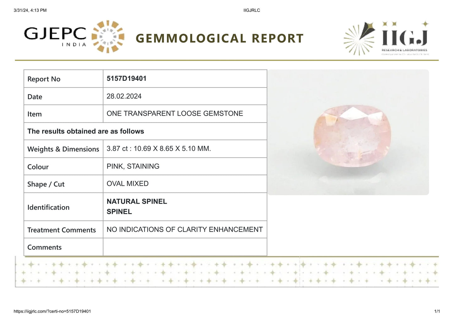 Natural Spinel 3.87 Carats