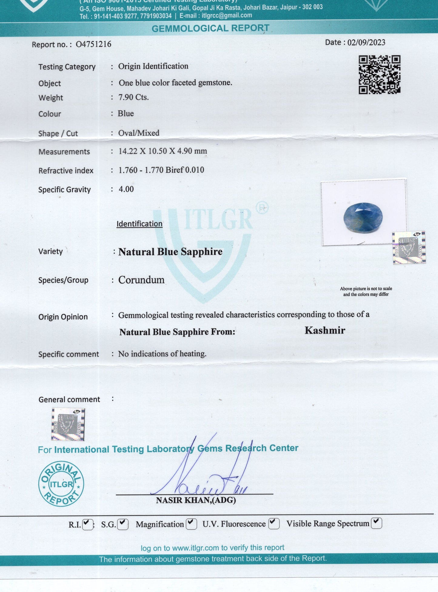 KASHMIR BLUE SAPPHIRE (NEELAM) 7.90 CARATS