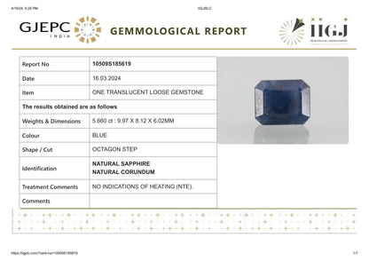 NATURAL BLUE SAPPHIRE (NEELAM) 5.66 CARATS