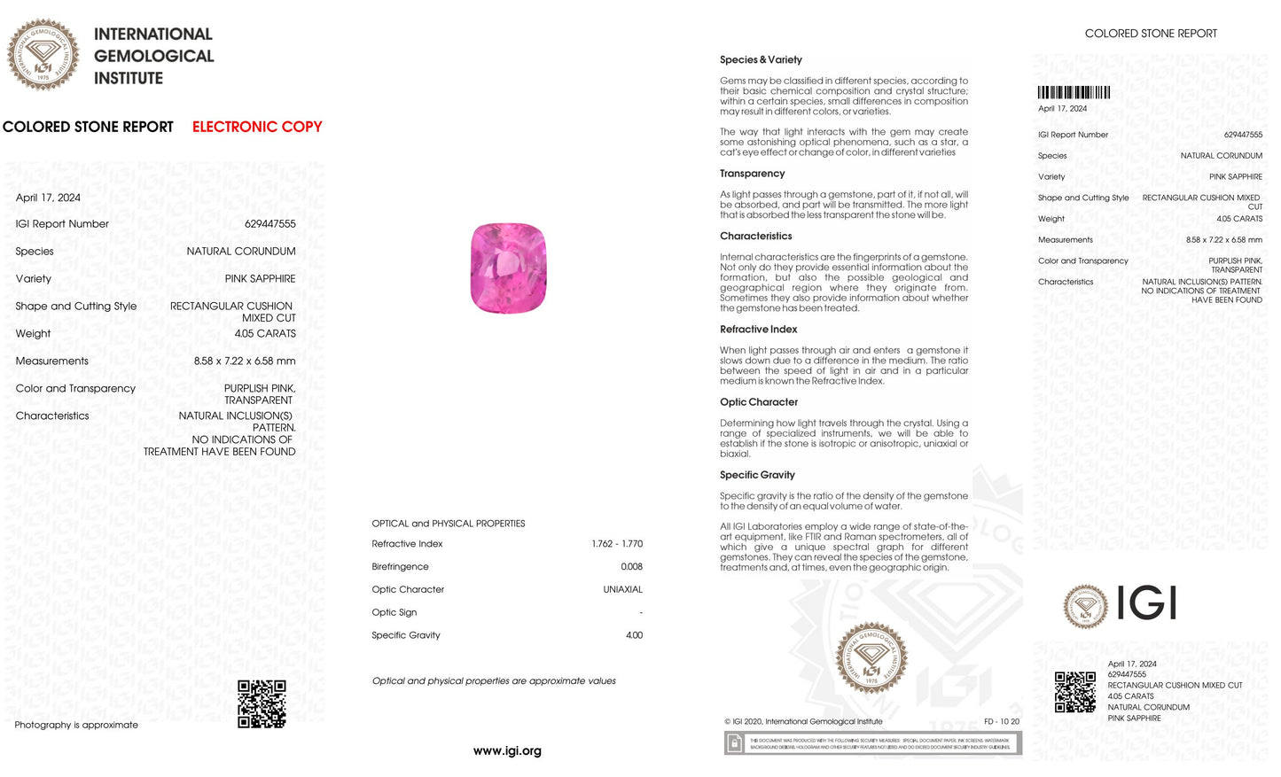 Natural Pink Sapphire 4.05 Carats