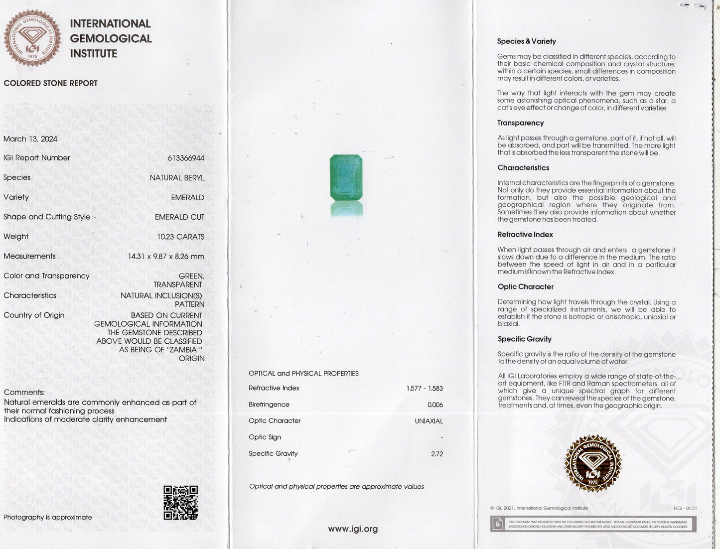 Natural Zambian Emerald (Panna) 10.23 Carats