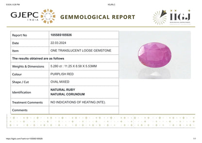 Natural African Ruby (Manik) 5.28 Carats