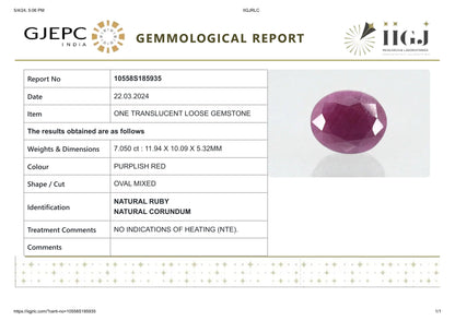 Natural Ruby (Manik) 7.05 Carats