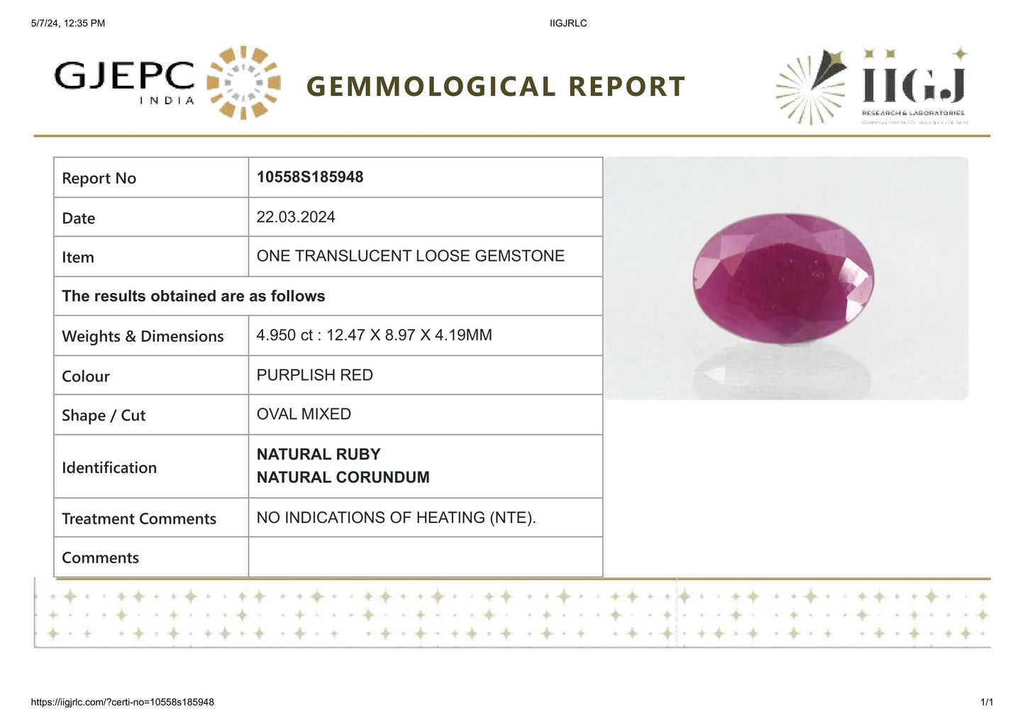 Natural African Ruby (Manik) 4.95 Carats