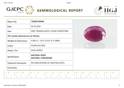 Natural African Ruby (Manik) 4.95 Carats