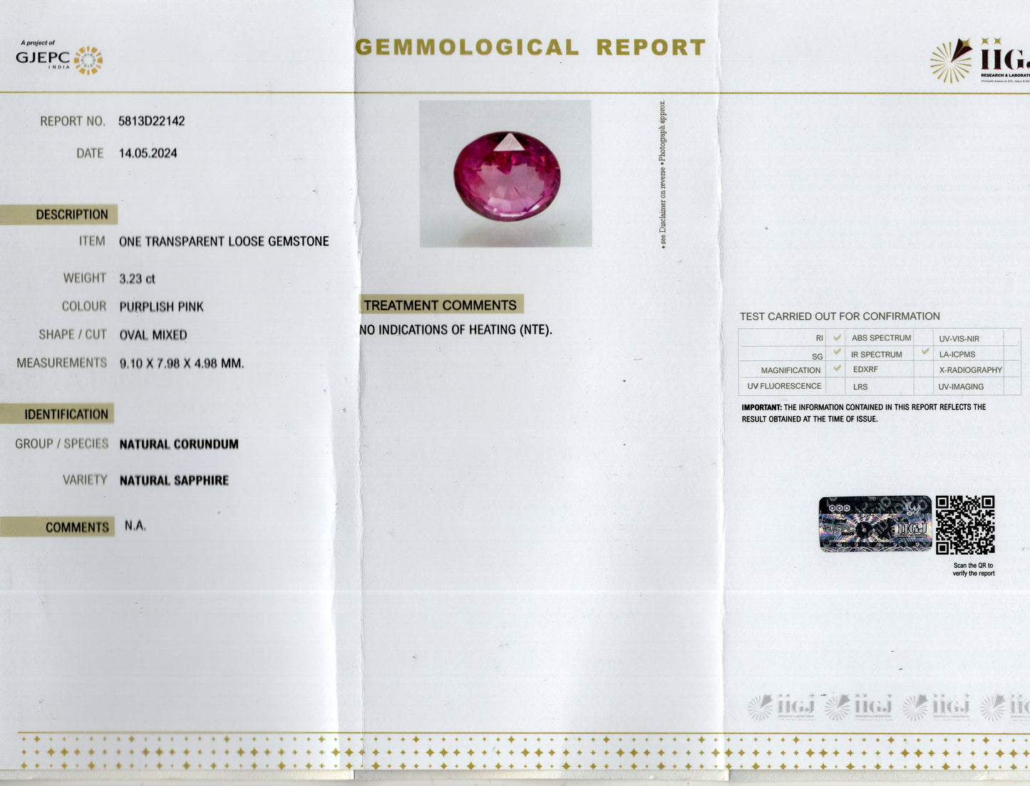 Natural Pink Sapphire 3.23 Carats