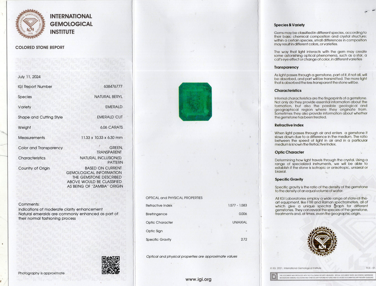 Natural Zambian Emerald (Panna) 6.06 Carats