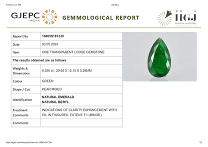 Minor Oil Natural Zambian Emerald (Panna) 8.55 Carats