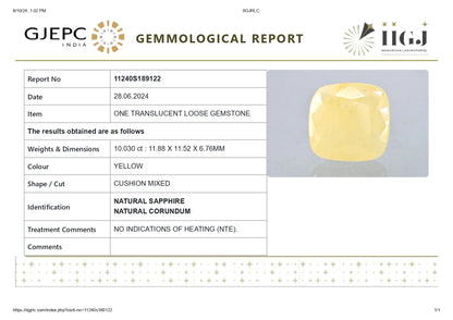 Natural Yellow Sapphire (Pukhraj) 10.03 Carats