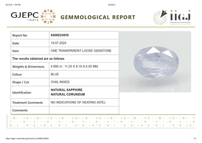 Natural Blue Sapphire (Neelam) 4.99 Carats