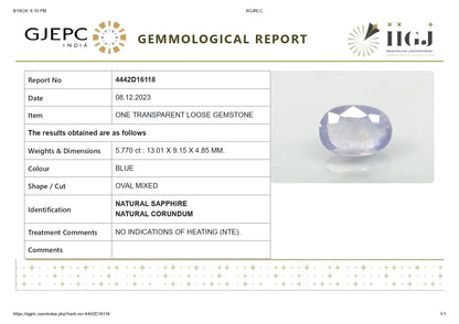 Natural Blue Sapphire (Neelam) 5.77 Carats